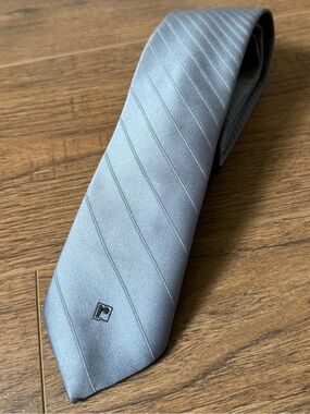 Paco Rabanne Silk Silver Diagonal Stripe Grey Necktie